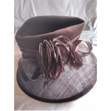 Gregory Ladner Brown Straw/Wool/Satin and Feathers Derby/Tea/Church Hat  eb-44291271